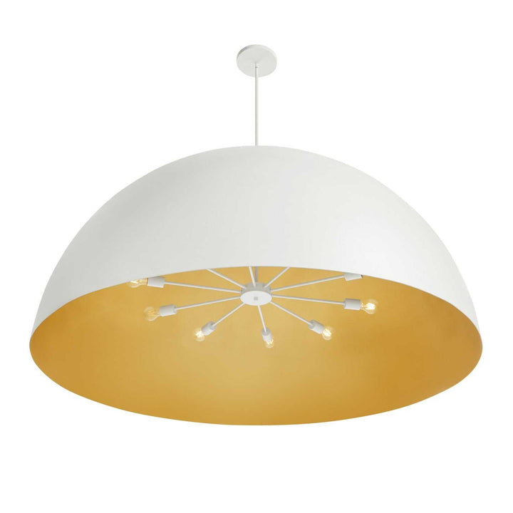 No Shade Material Ten Light Pendant in Matte White with Champagne Gold Interior Justice Designs