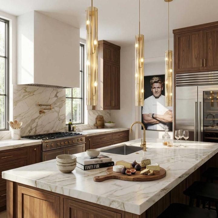 Chroman Empire Four Light Pendant in Satin Gold Varaluz