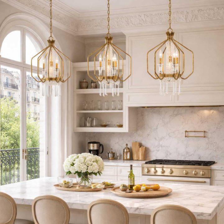 Barcelona Four Light Pendant in Brass Kisser Varaluz