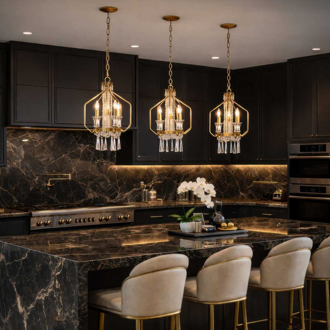 Barcelona Four Light Pendant in Brass Kisser Varaluz
