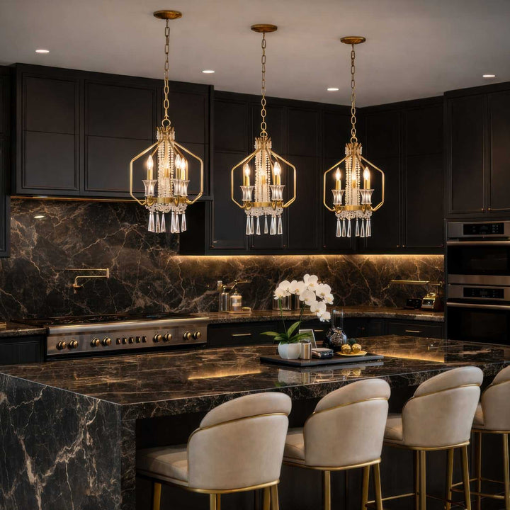 Barcelona Four Light Pendant in Brass Kisser Varaluz