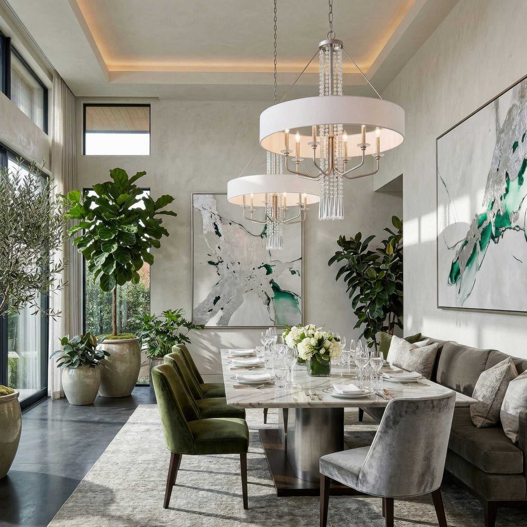 Barcelona Six Light Pendant in Transcend Silver Varaluz