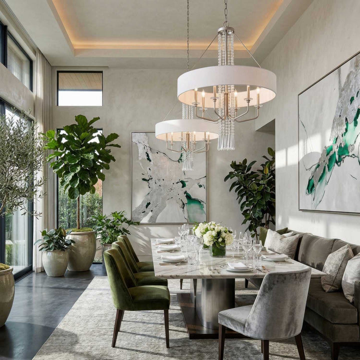 Barcelona Six Light Pendant in Transcend Silver Varaluz