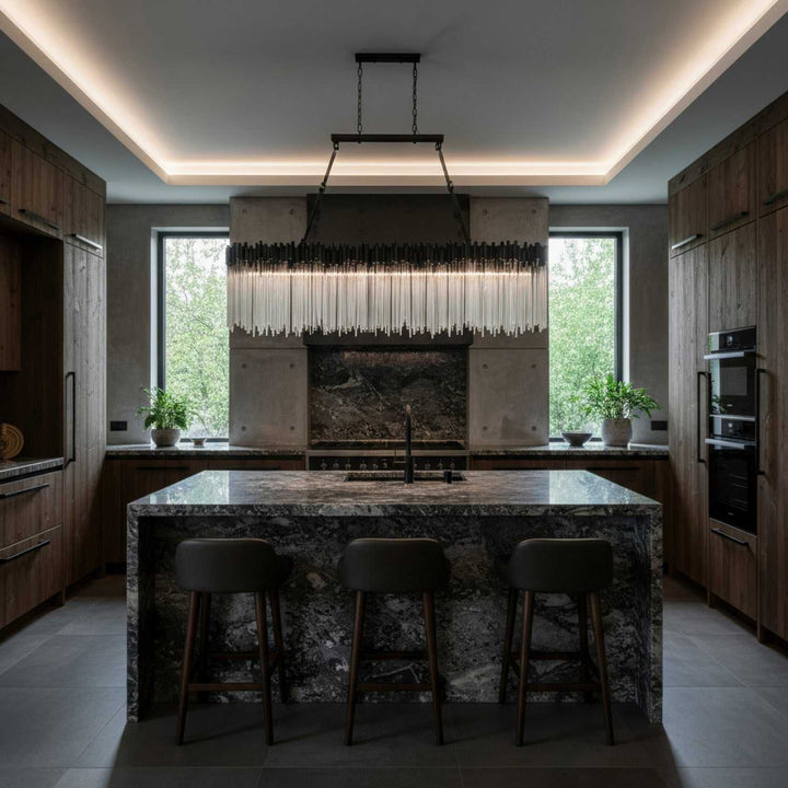 Matrix 12 Light Linear Chandelier in Matte Black/French Gold Varaluz