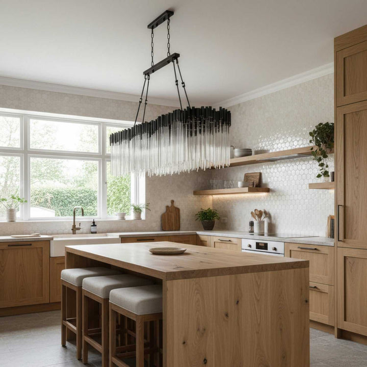 Matrix 12 Light Linear Chandelier in Matte Black/French Gold Varaluz