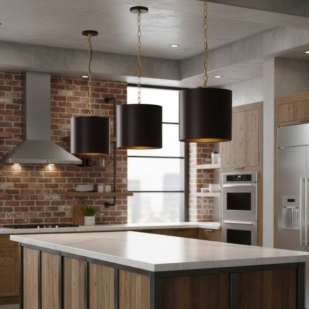 Cannery Three Light Pendant in Dark Bronze / French Gold Varaluz