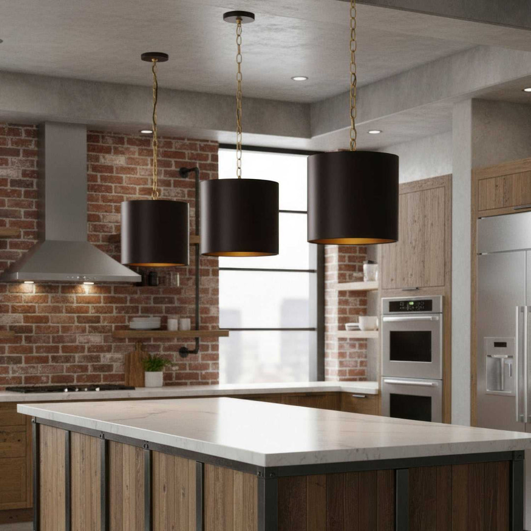 Cannery Three Light Pendant in Dark Bronze / French Gold Varaluz