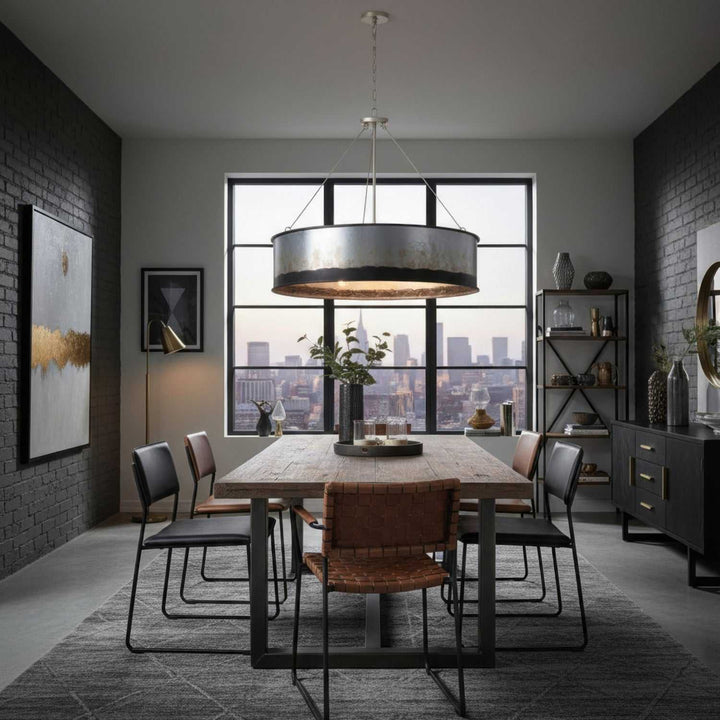 Cannery Six Light Pendant in Ombre Galvanized Varaluz