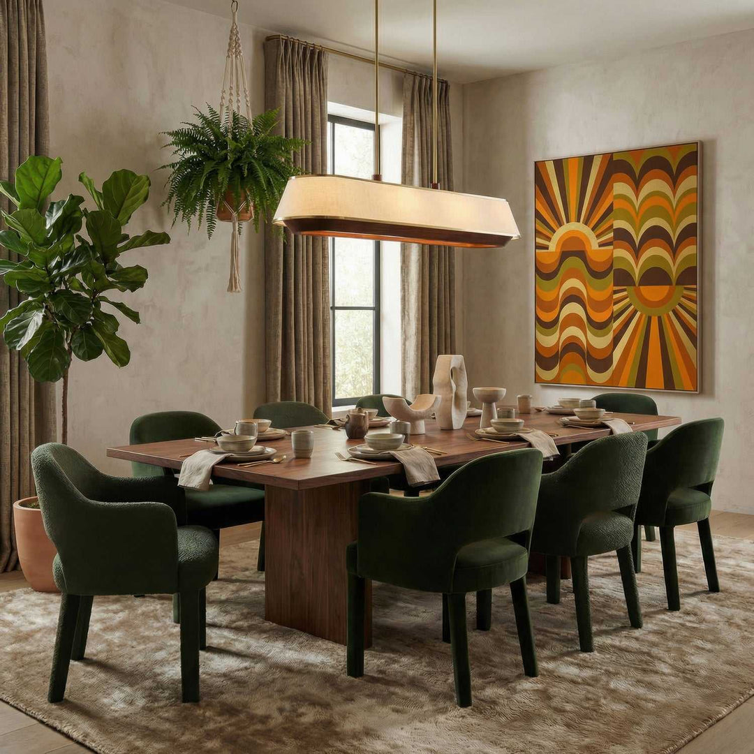 Desert Flyer Six Light Linear Pendant in Satin Brass/Medium Walnut Varaluz