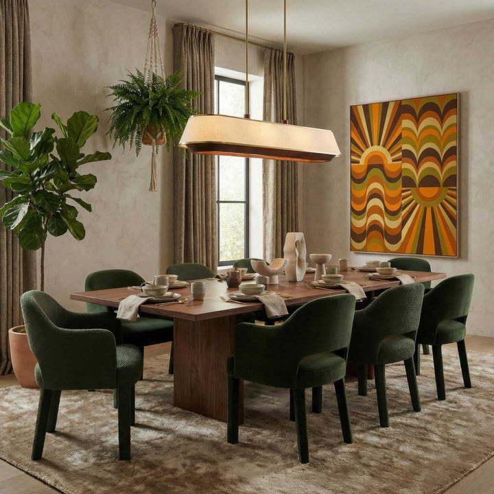 Desert Flyer Six Light Linear Pendant in Satin Brass/Medium Walnut Varaluz