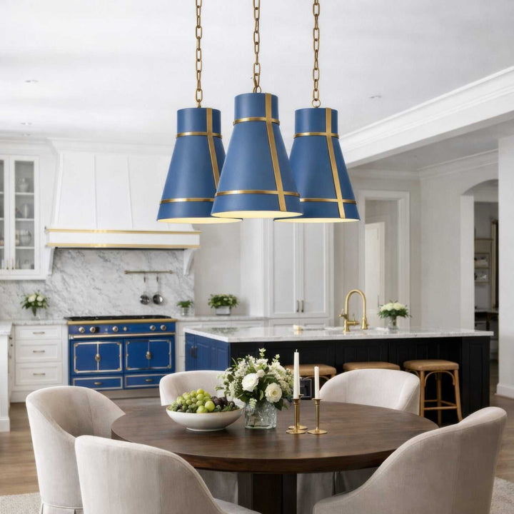 Brasserie One Light Pendant in French Blue/Heritage Bronze Varaluz