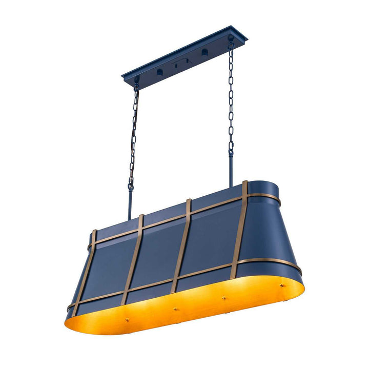 Brasserie Four Light Linear Pendant in French Blue/Heritage Bronze Varaluz