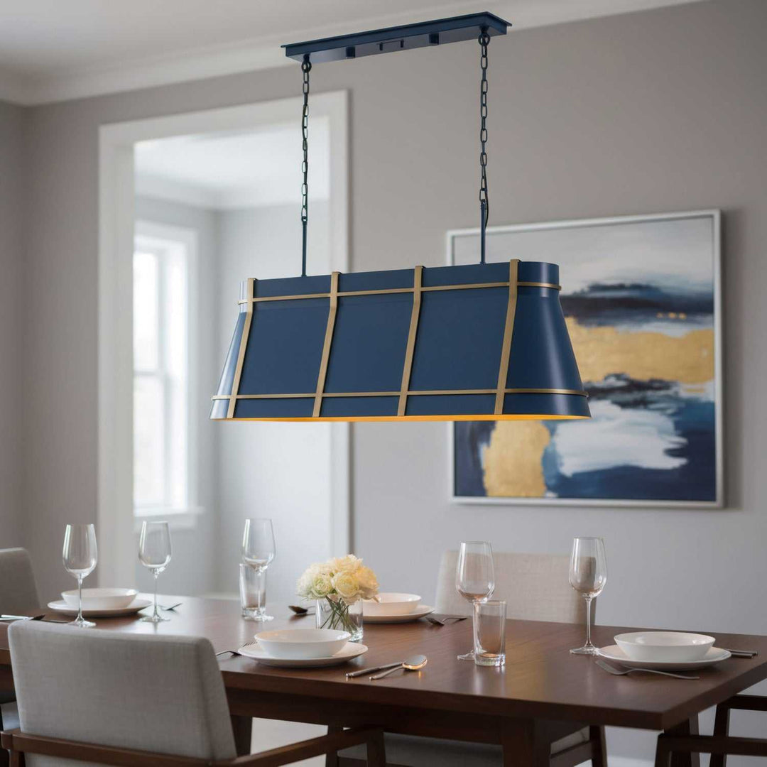 Brasserie Four Light Linear Pendant in French Blue/Heritage Bronze Varaluz