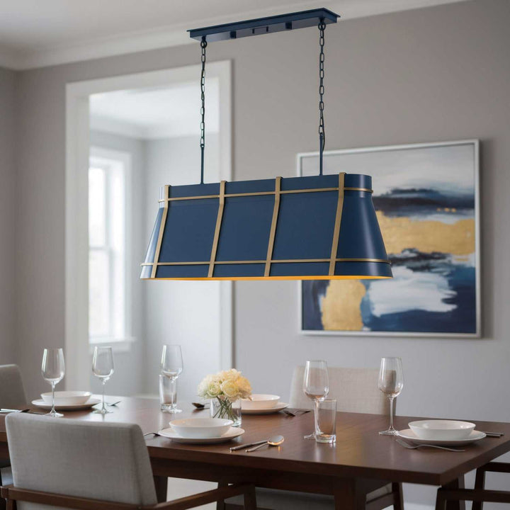 Brasserie Four Light Linear Pendant in French Blue/Heritage Bronze Varaluz