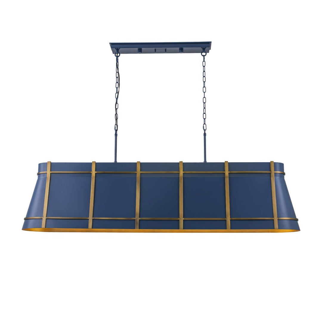Brasserie Six Light Linear Pendant in French Blue/Heritage Bronze Varaluz