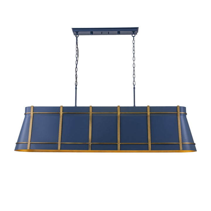 Brasserie Six Light Linear Pendant in French Blue/Heritage Bronze Varaluz