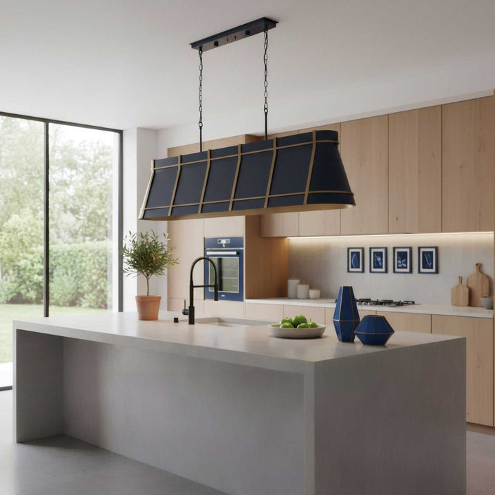 Brasserie Six Light Linear Pendant in French Blue/Heritage Bronze Varaluz