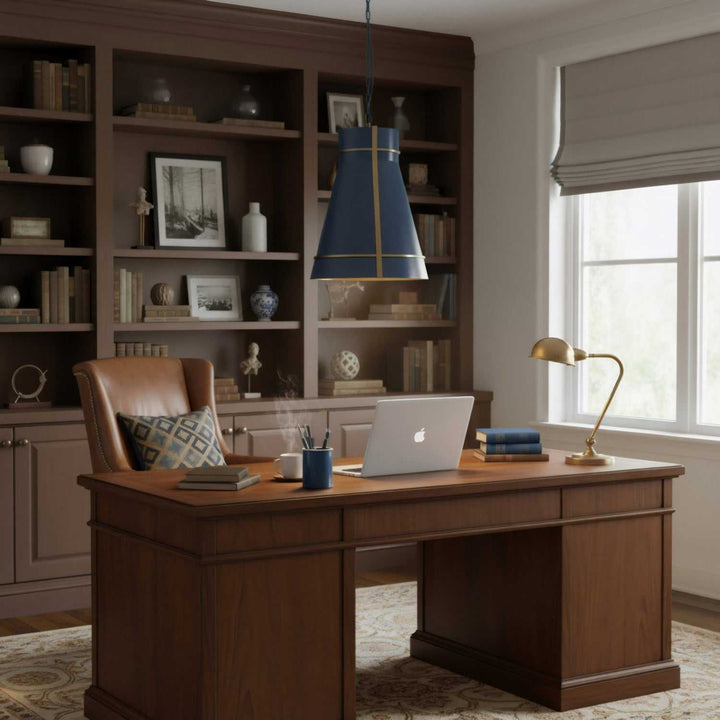 Brasserie One Light Pendant in French Blue/Heritage Bronze Varaluz