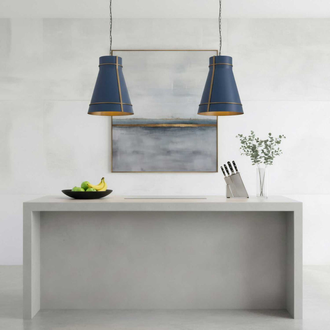 Brasserie One Light Pendant in French Blue/Heritage Bronze Varaluz