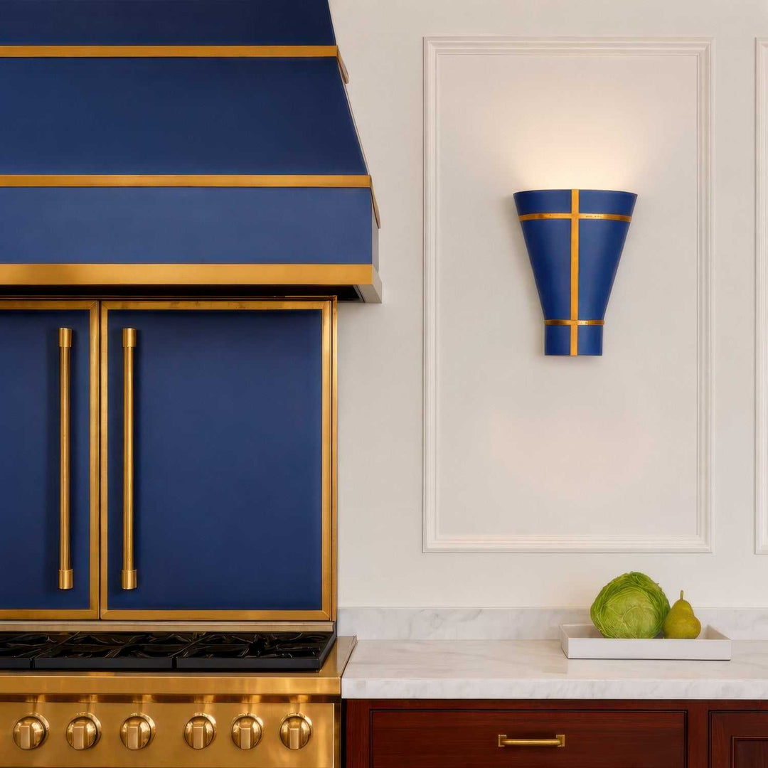 Brasserie One Light Wall Sconce in French Blue/Heritage Bronze Varaluz