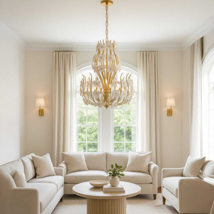 Petal Court Nine Light Chandelier in French Gold Varaluz
