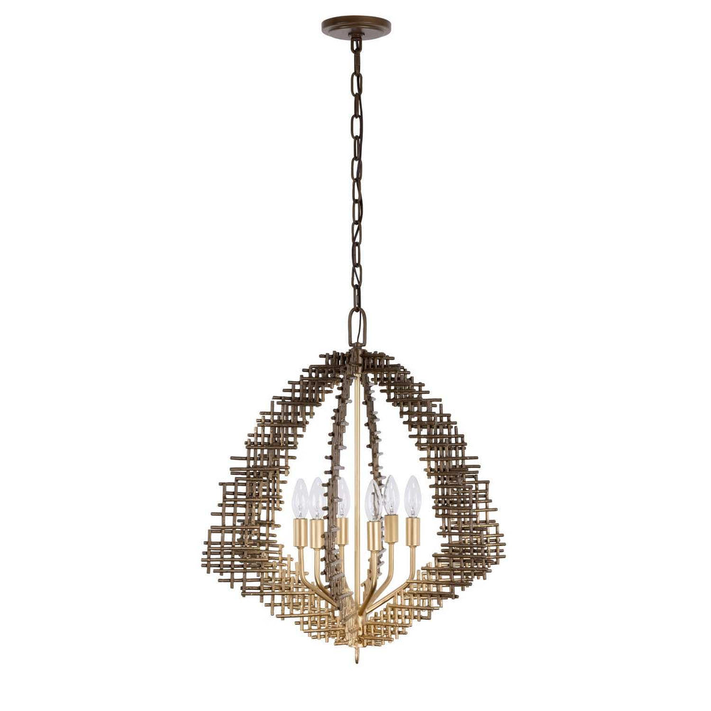 Construct Six Light Pendant in Dark Bronze / French Gold Varaluz