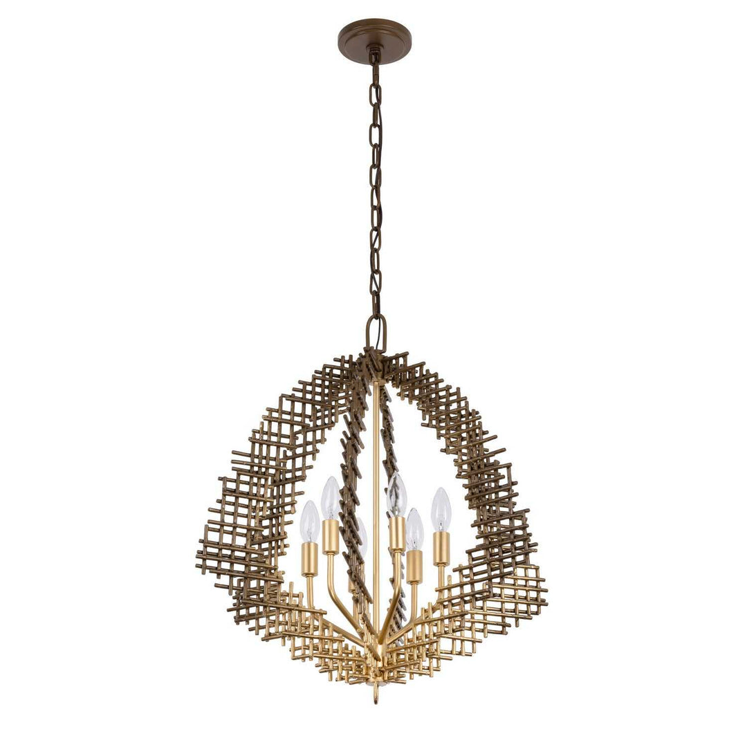 Construct Six Light Pendant in Dark Bronze / French Gold Varaluz