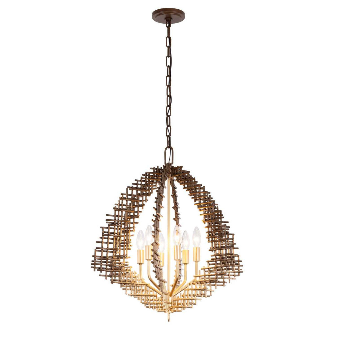 Construct Six Light Pendant in Dark Bronze / French Gold Varaluz