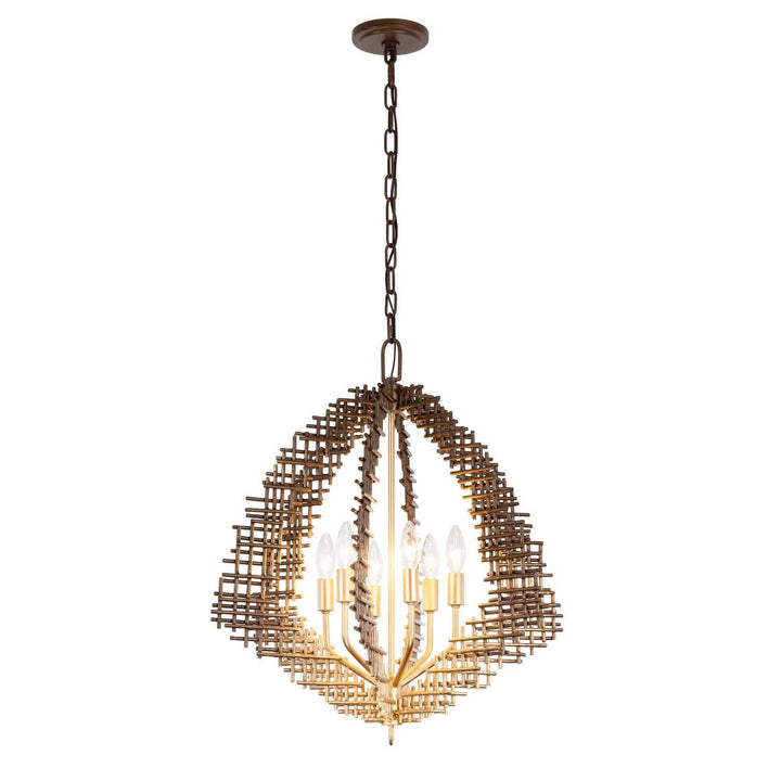 Construct Six Light Pendant in Dark Bronze / French Gold Varaluz