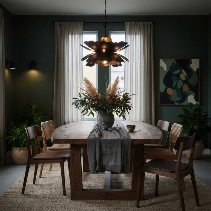 Botanic Panic 13 Light Pendant in Dark Bronze / French Gold Varaluz