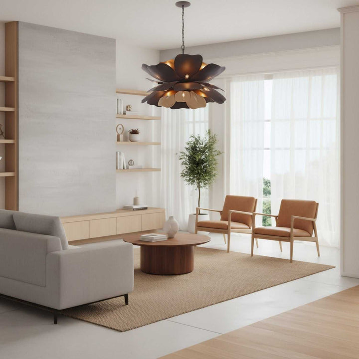 Botanic Panic 13 Light Pendant in Dark Bronze / French Gold Varaluz