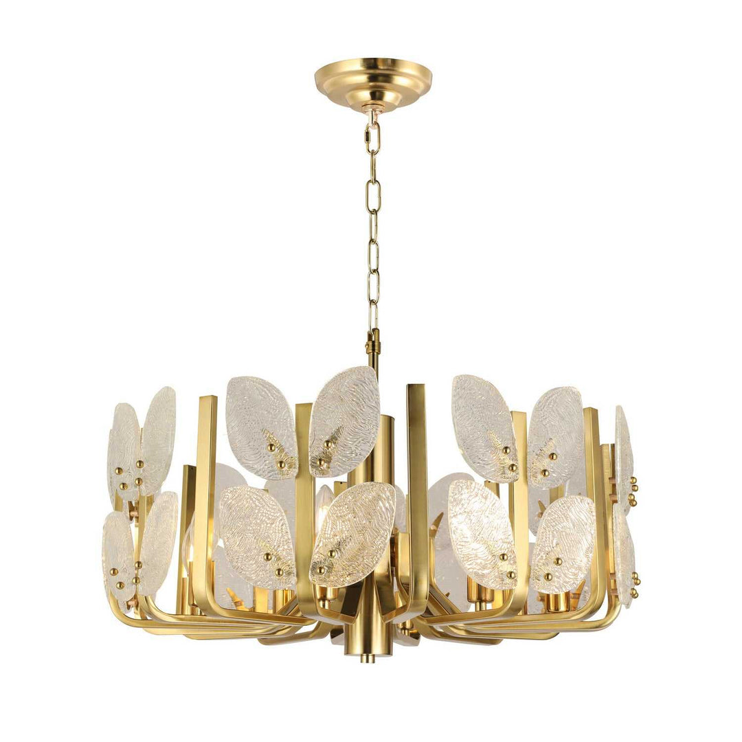 Brass Tax Eight Light Chandelier in Satin Brass Varaluz