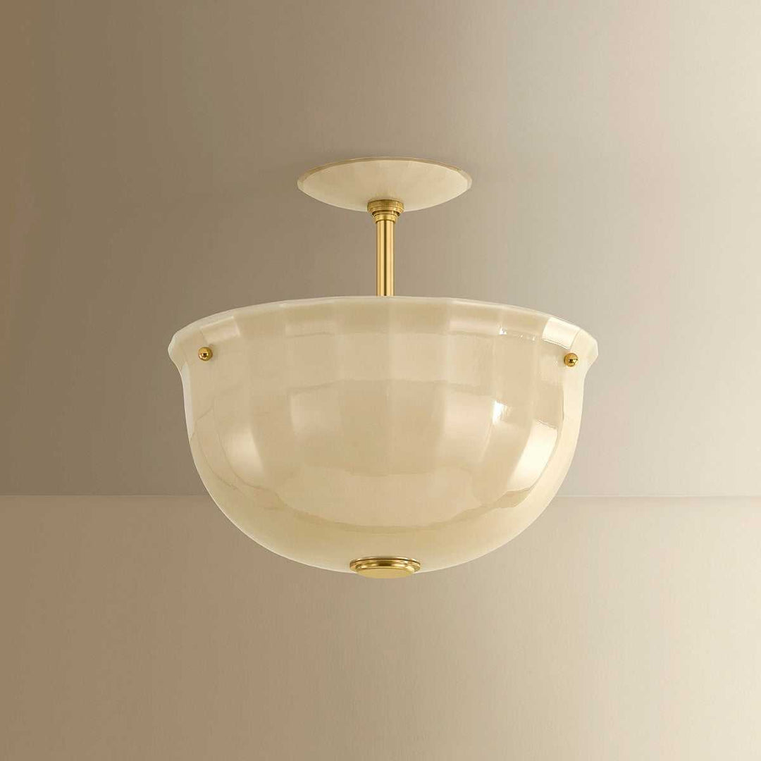 Nevins One Light Semi Flush Mount in Aged Brass Hudson Valley Canada