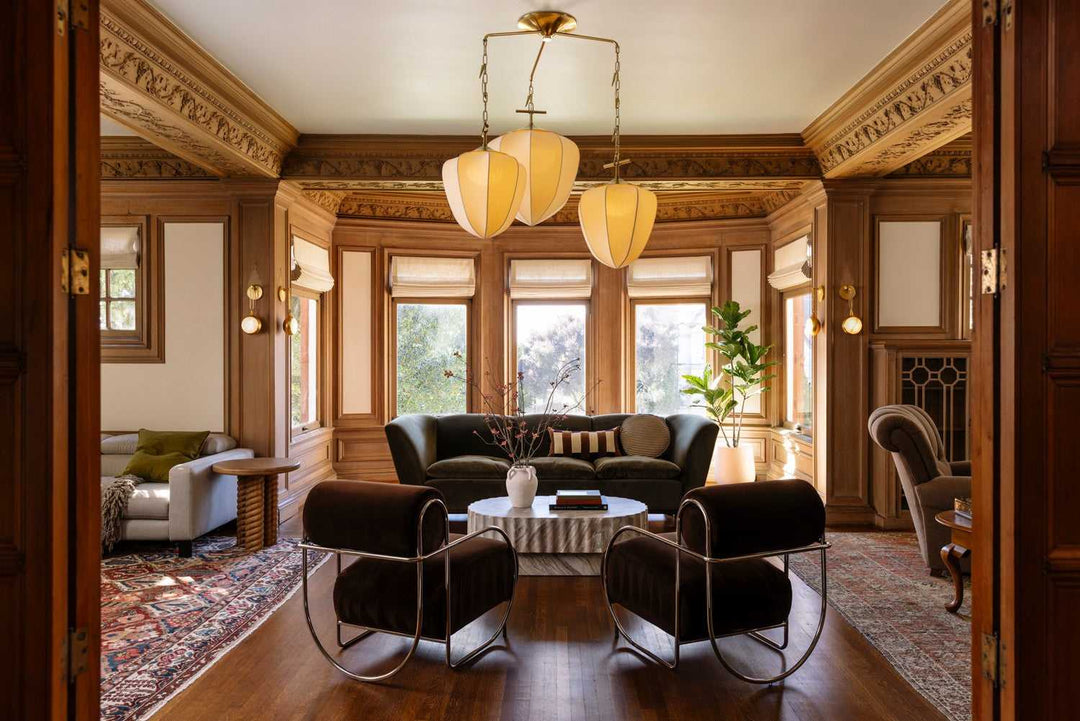 Hoshi Three Light Chandelier in Vintage Brass Corbett Lighting Canada