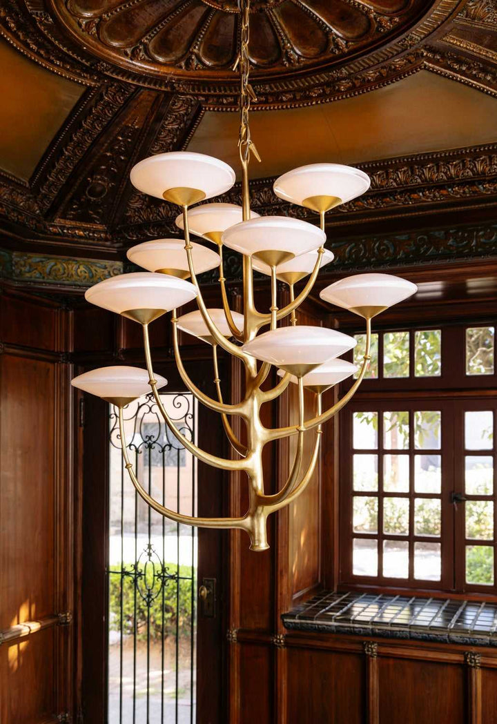 Pluro LED Chandelier in Vintage Gold Leaf Corbett Lighting Canada