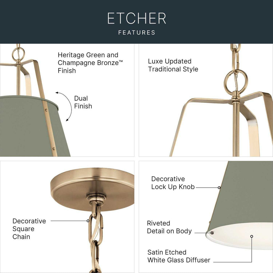 Etcher Two Light Pendant in HERITAGE GREEN Kichler Canada