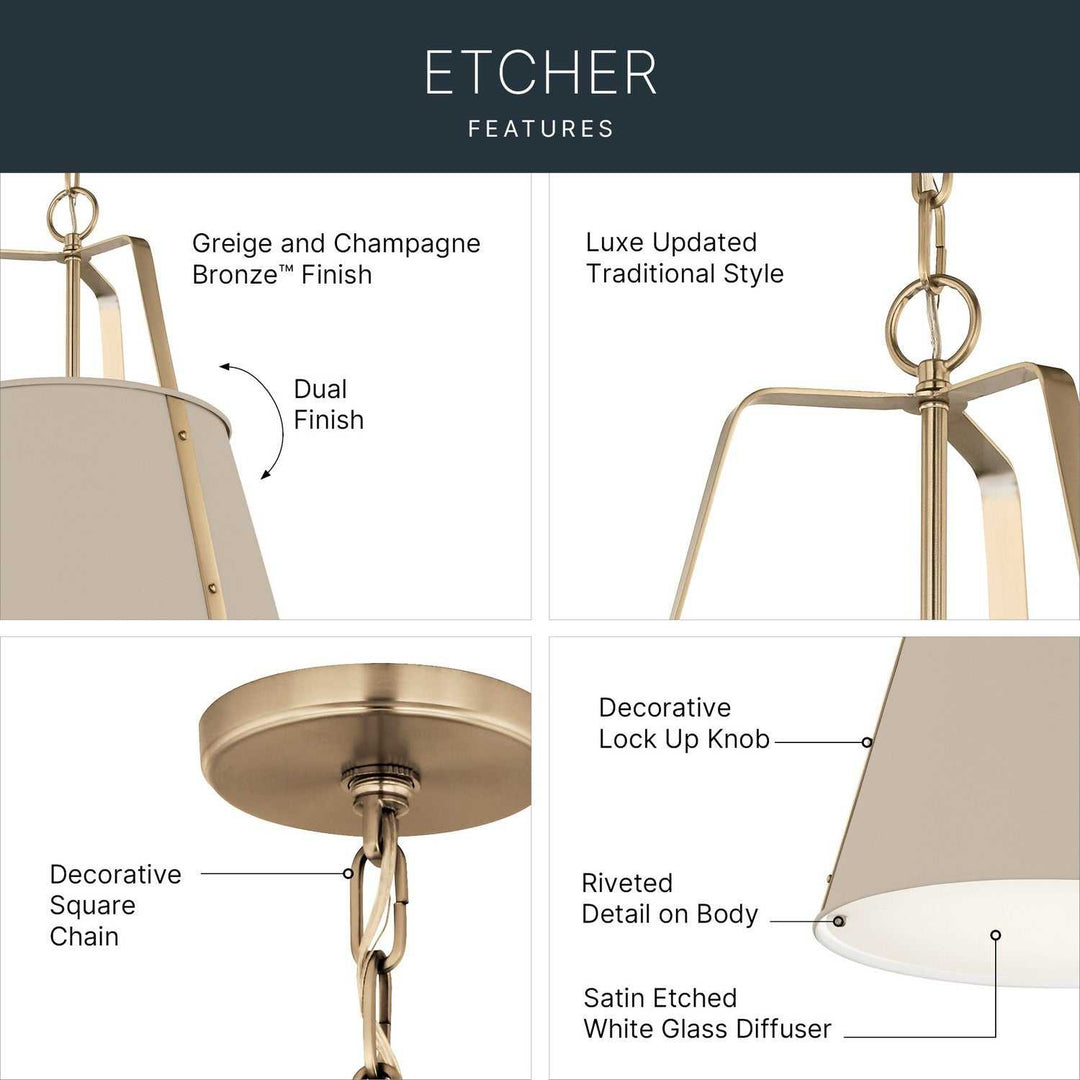 Etcher Two Light Pendant in Greige Kichler Canada