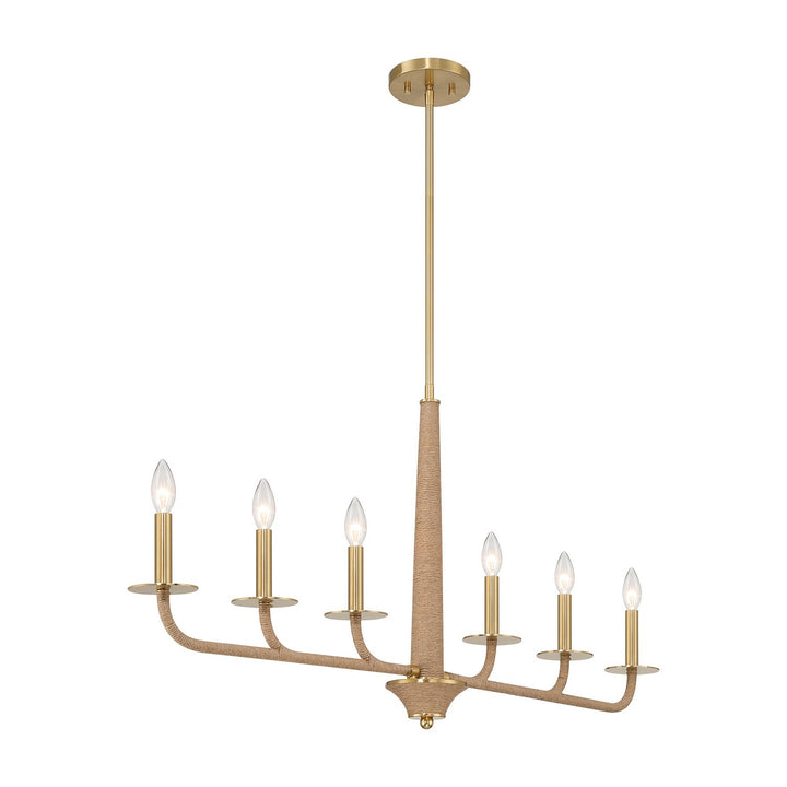 Cannon Six Light Chandelier in Warm Brass and Rope Savoy House