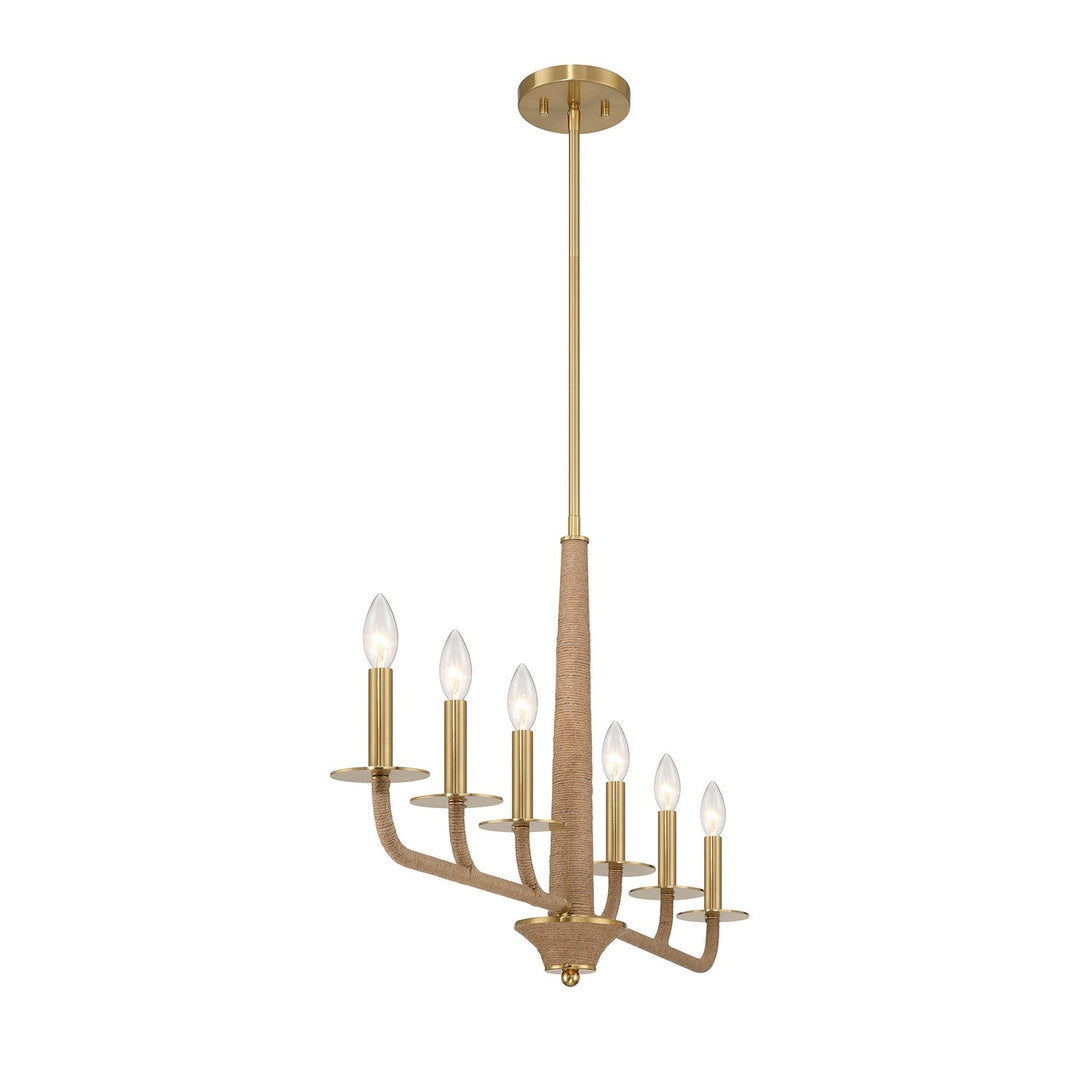 Cannon Six Light Chandelier in Warm Brass and Rope Savoy House