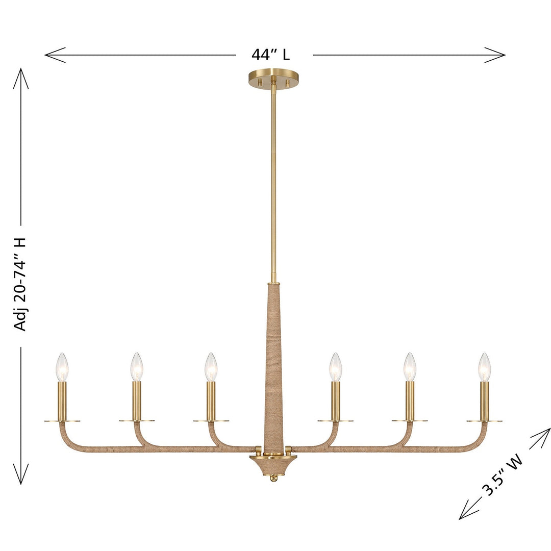 Cannon Six Light Chandelier in Warm Brass and Rope Savoy House