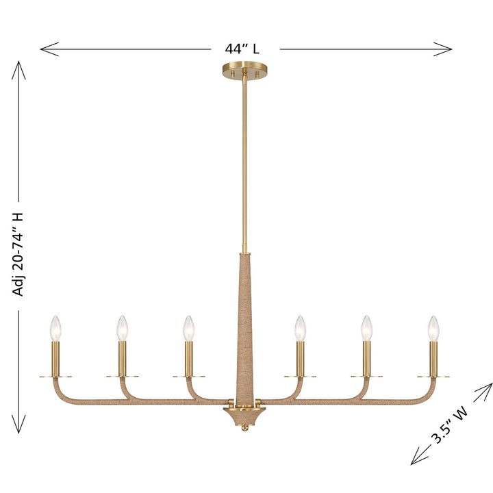 Cannon Six Light Chandelier in Warm Brass and Rope Savoy House