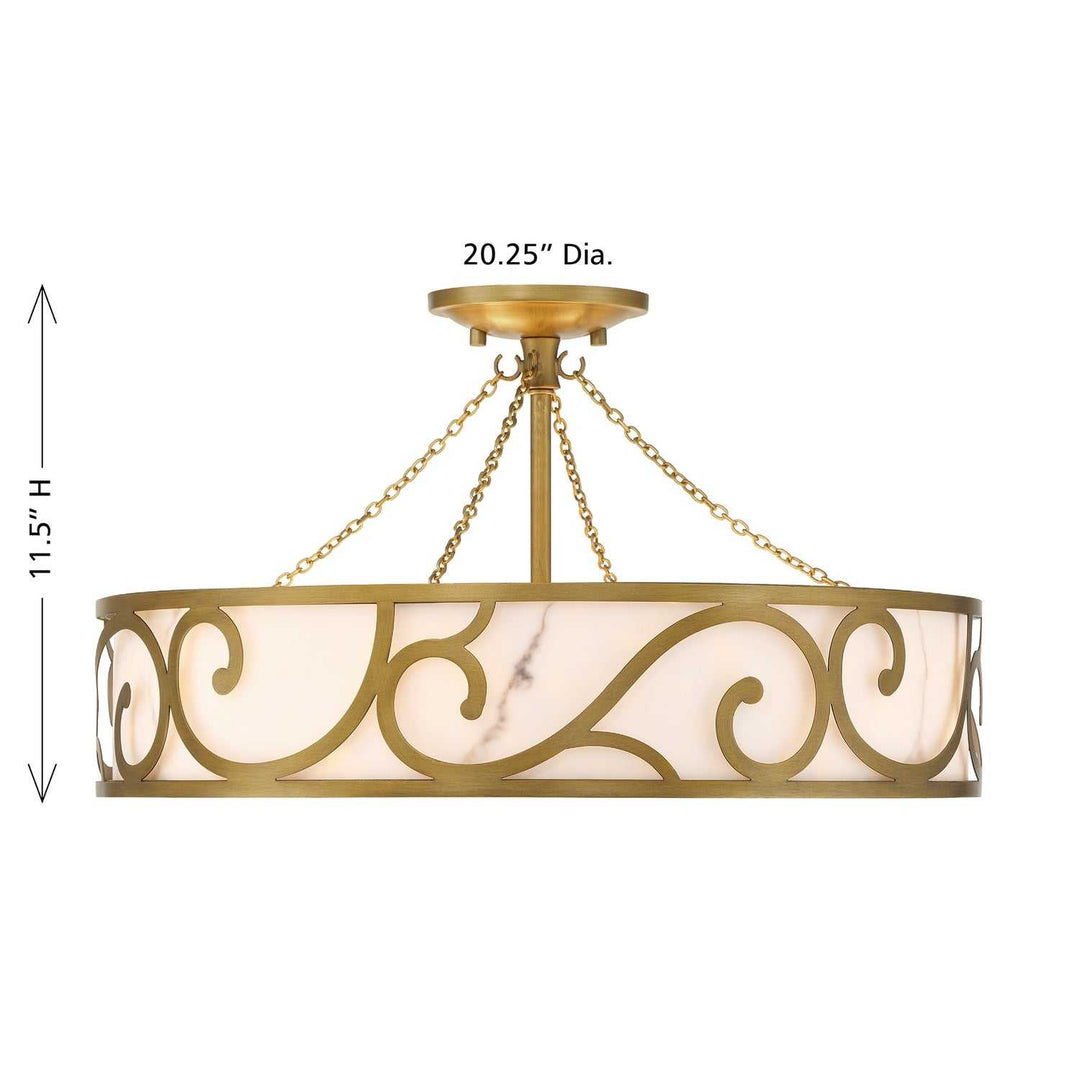 Halstead Six Light Semi-Flush Mount in Antique Patina Savoy House