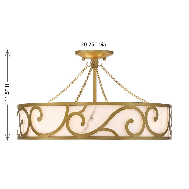 Halstead Six Light Semi-Flush Mount in Antique Patina Savoy House