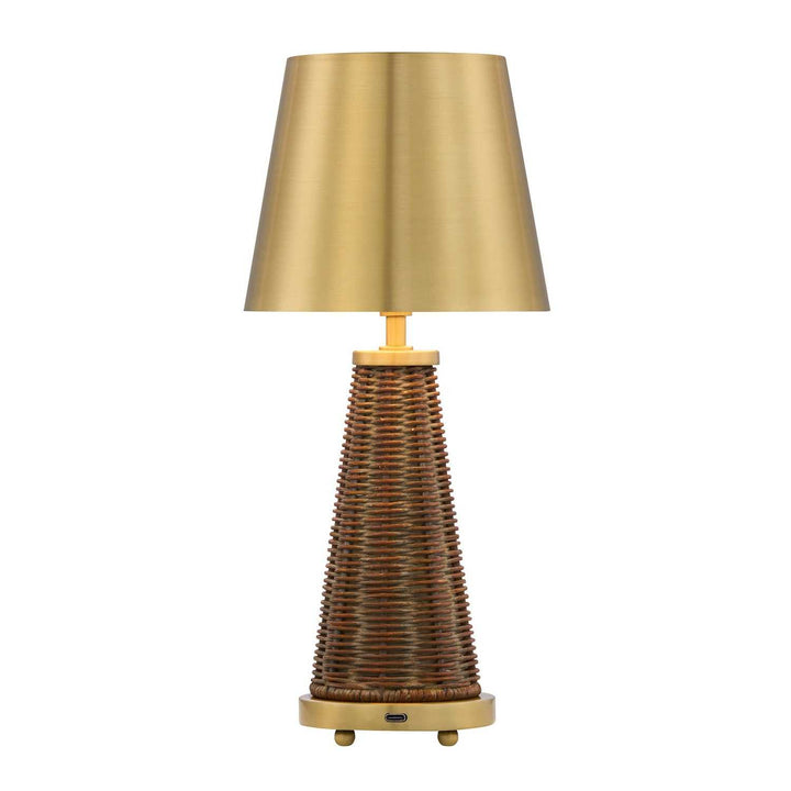Hazel LED Table Lamp in Brass and Rattan Savoy House