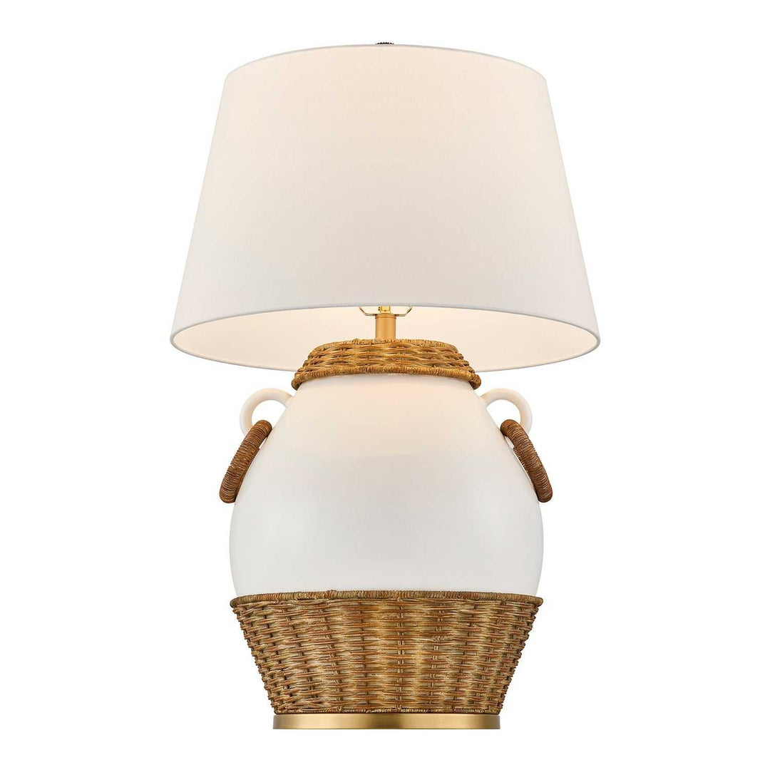 Penelope One Light Table Lamp in White and Rattan Savoy House