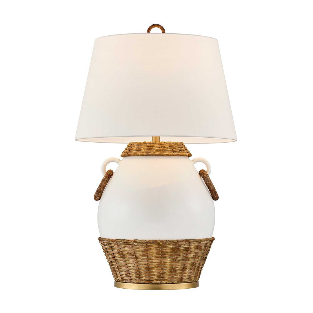 Penelope One Light Table Lamp in White and Rattan Savoy House