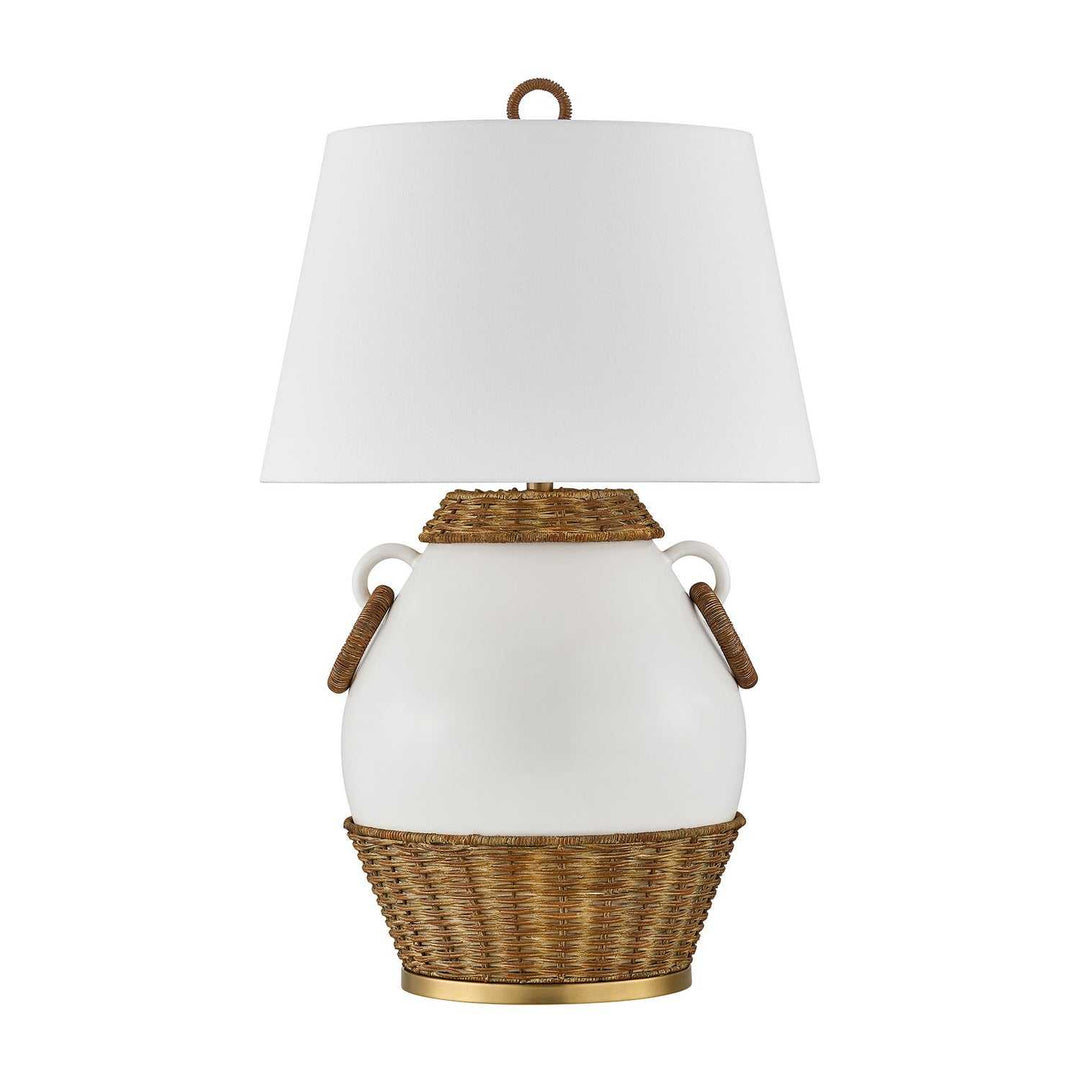 Penelope One Light Table Lamp in White and Rattan Savoy House