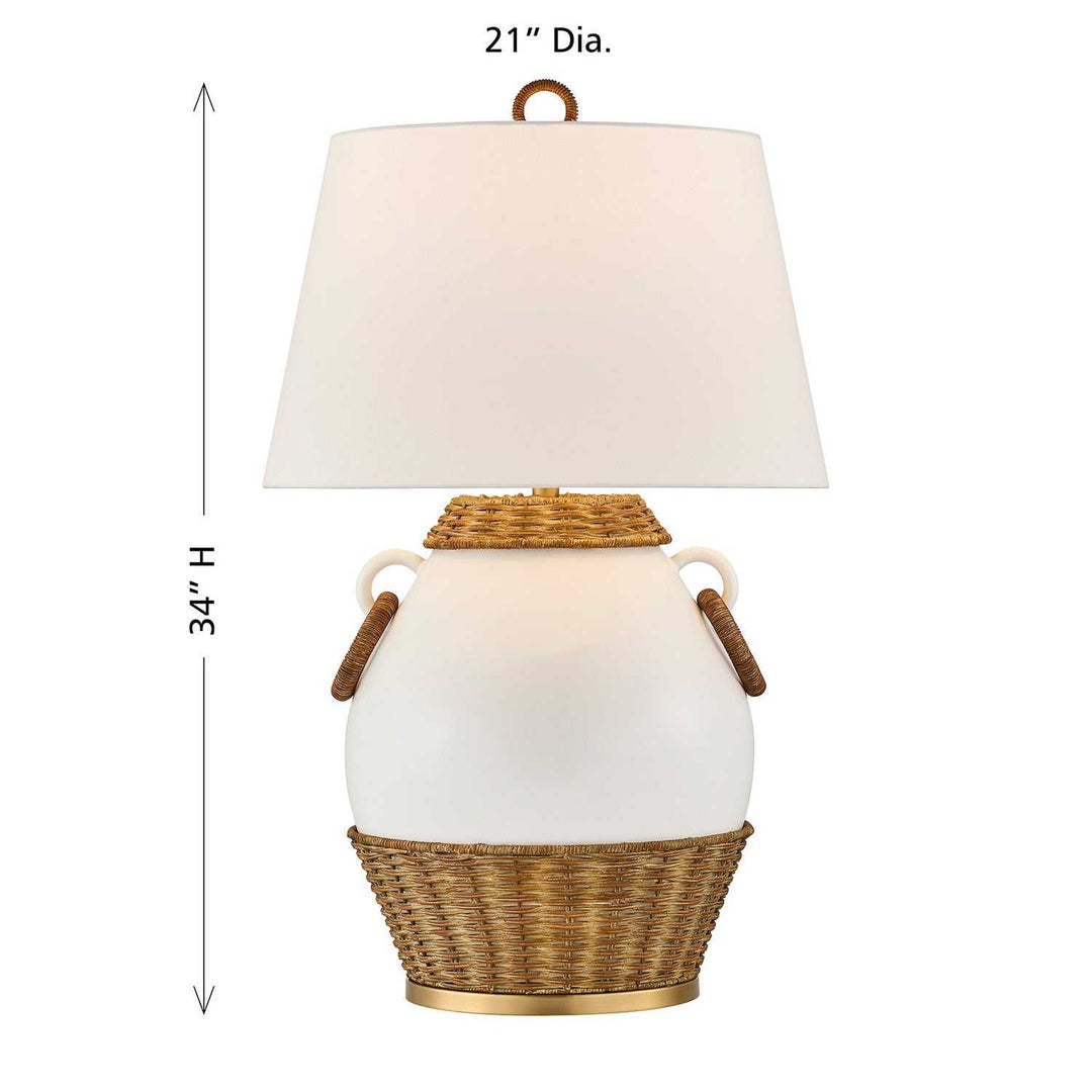 Penelope One Light Table Lamp in White and Rattan Savoy House