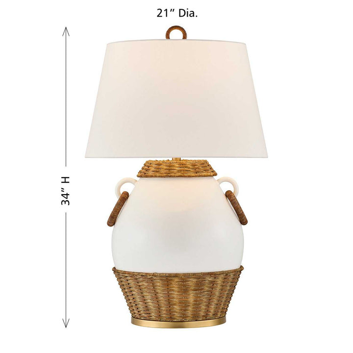 Penelope One Light Table Lamp in White and Rattan Savoy House