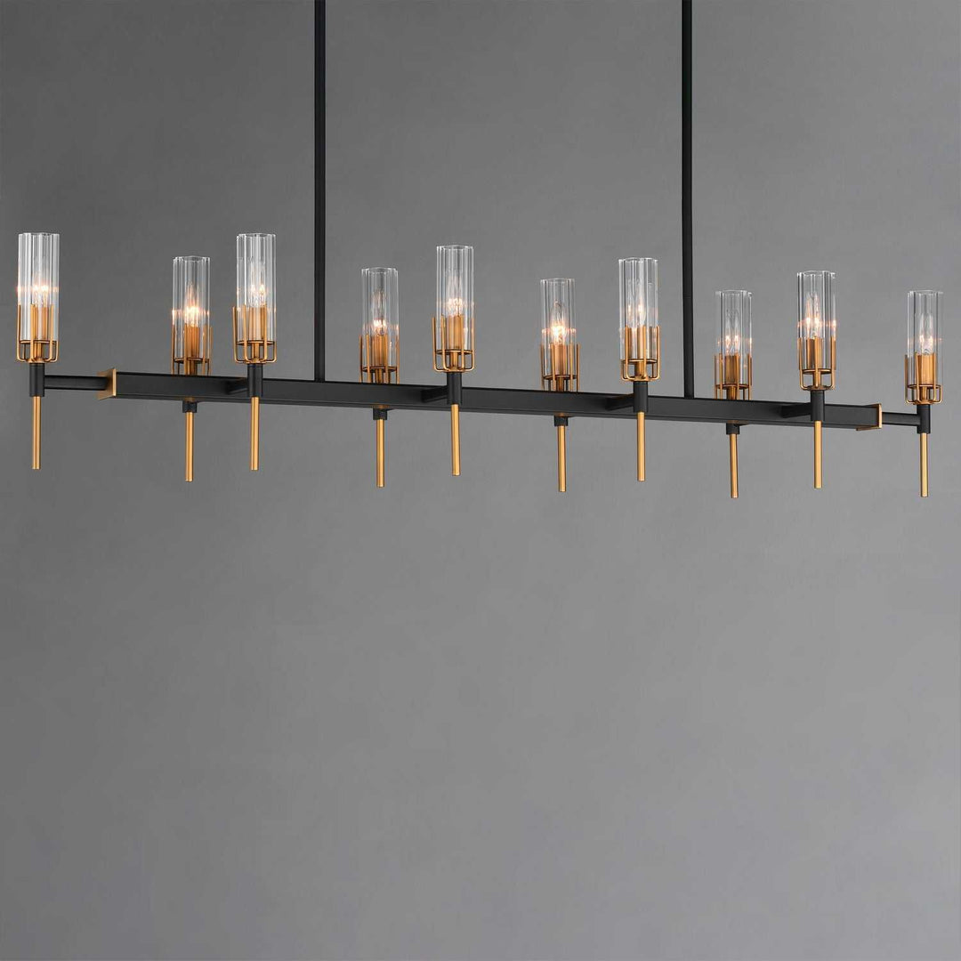 Maxim - 16119CLBKAB - Ten Light Linear Pendant - Flambeau - Black / Antique Brass